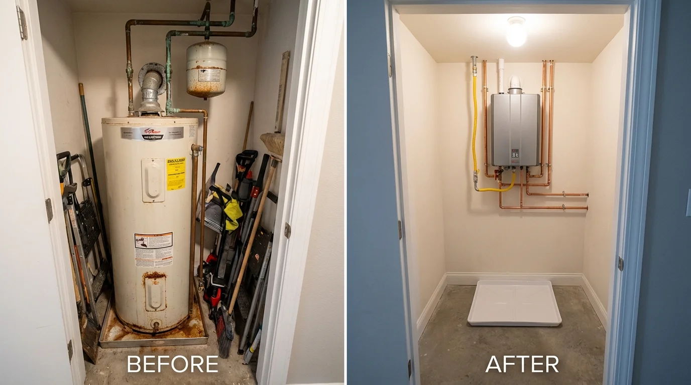 Tank water heater versus wall-mounted tankless unit comparison for Sullivan, MO homeowners