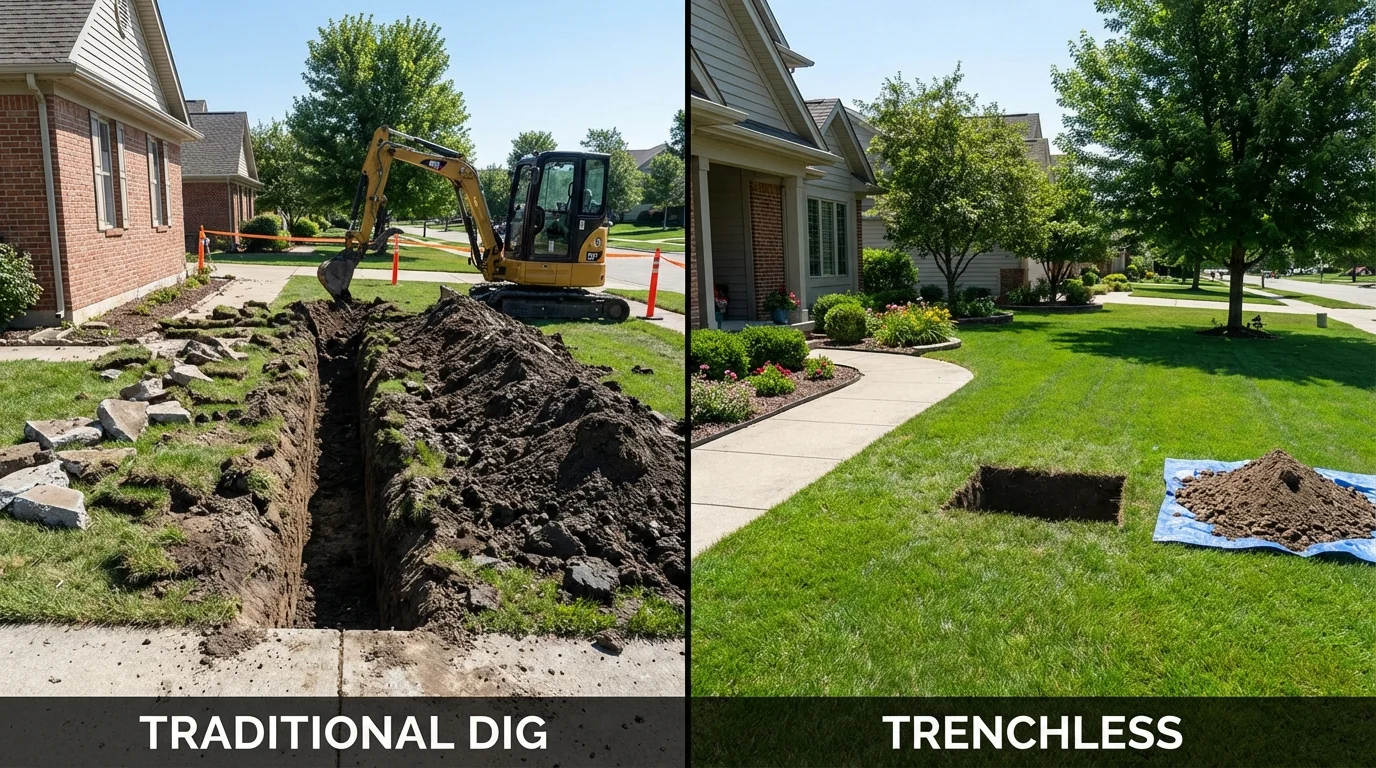 Trenchless sewer repair with minimal yard damage versus traditional excavation in Sullivan, MO